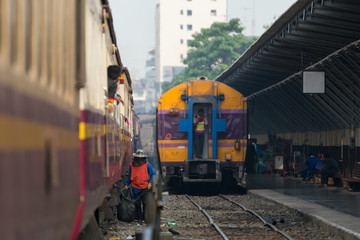 Thai railway train with railway police