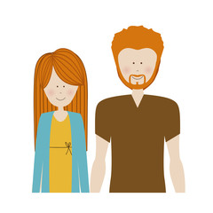 color silhouette half body with couple redhead and man with beard vector illustration