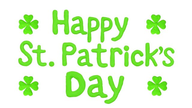 Title Happy St. Patrick's day with clover. Alpha matte. 4K