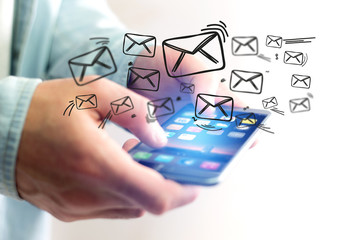 Concept of sending email on smartphone interface with message icon around