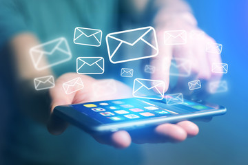 Concept of sending email on smartphone interface with message icon around