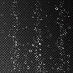 Water fizzing air bubbles texture on transparent background. Bubbling underwater effervescent template Vector illustration