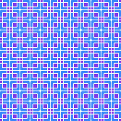 Seamless geometric colorful pattern of squares and flowing lines.