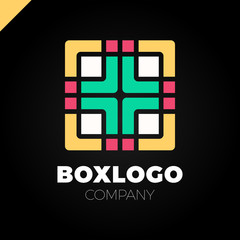 Obraz premium Design abstract square logo element with medical cross in middle. Crushing round rectangle pattern. Colorful square icons