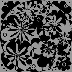 Abstract floral background black with grey.