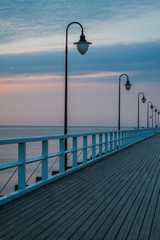 Beautiful long exposure landscape of rocky sea shore. Tranquil scene of Baltic sea.