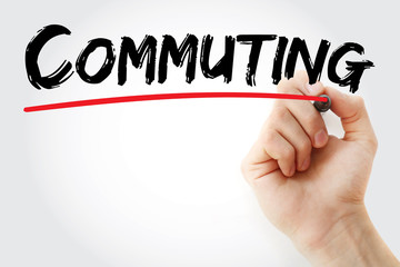 Hand writing Commuting with marker, concept background