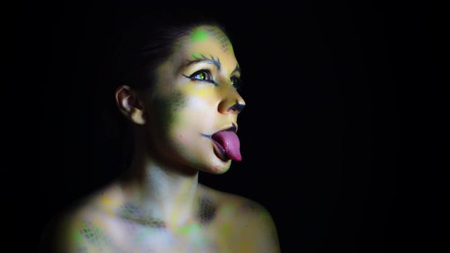 4K Horror Serpent Woman Gesturing with Tongue