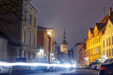 Fototapeta premium night view of the street, Tallinn