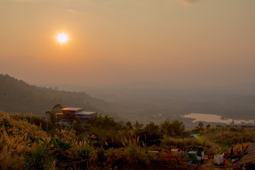 Sunny day is in mountain landscape.
