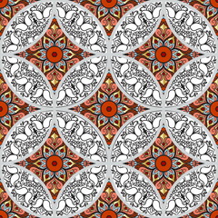 Colorful floral seamless patchwork pattern with mandala in boho chic style, in portuguese and moroccan motif