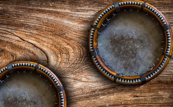 Central Asian tambourine. Uzbek doira. The traditional uzbek musical instrument doira