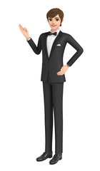 3D illustration character - Handsome young groom in a wedding tuxedo