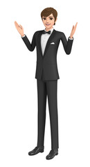 3D illustration character - Handsome young groom in a wedding tuxedo