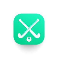 Field Hockey icon on green shape, vector illustration