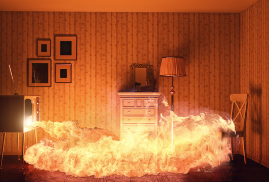 fire in the tv. 3d concept