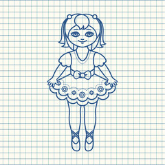 A little ballerina in a beautiful dress. Vector illustration