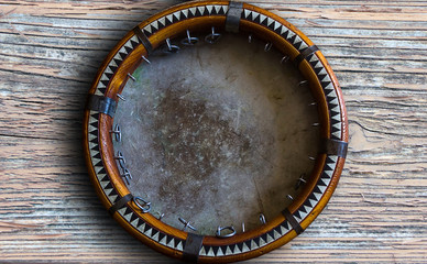 Central Asian tambourine. Uzbek doira. The traditional uzbek musical instrument doira