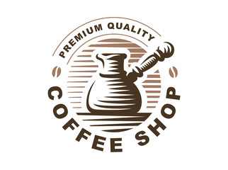 Cezve logo - vector illustration. Cofee emblem design on white background