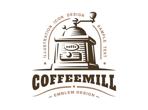 Coffee grinder logo - vector illustration, emblem design on white background