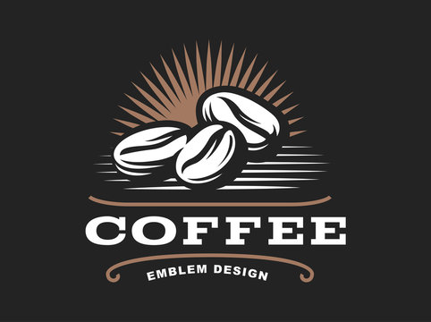 Coffee grain logo - vector illustration, emblem design on black background
