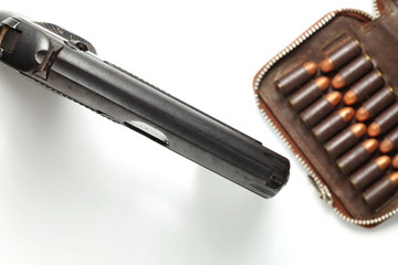 The pistol and bullet scene represent the weapon abstract concept related idea.