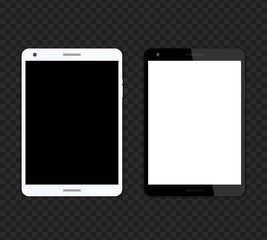 tablet mockups with blank screens, black and silver