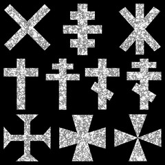 Set Christian crosses in silver and black colors