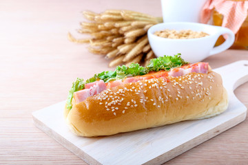 Hot dog on wood background