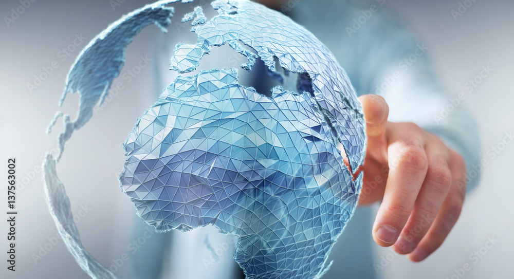 Aufkleber Businessman touching global network on planet earth 3D rendering