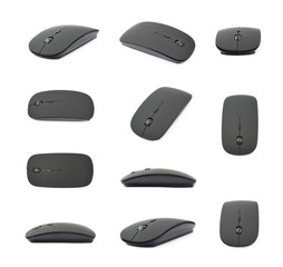 Black wireless computer mouse isolated