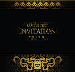 Vintage invitation. Vintage decoration in gold. Original design. Place for text