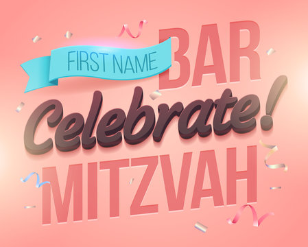 Bat Mitzvah Invitation Card. For "Mazel Tov!" invitation design and greeting card in vector. Congratulations card