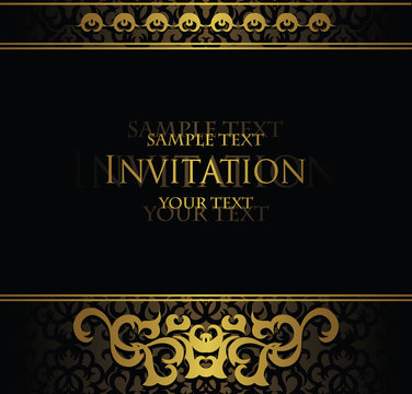 Vintage invitation. Vintage decoration in gold. Original design. Place for text