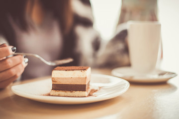 puff piece of delicious cake on the table