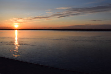 Fiery red sunset over the Amur River