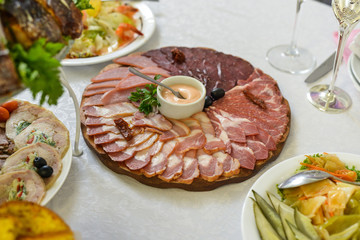 buffet table, Canape, sandwiches, snacks, holiday , sliced, glasses, celebration, new year