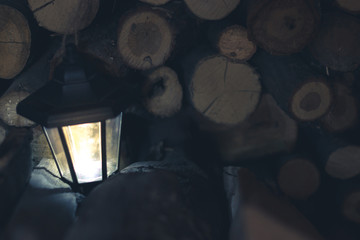 near the wood lamp