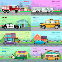 Obraz na płótnie Canvas Modern City Transport Flat Vector Web Banners Set
