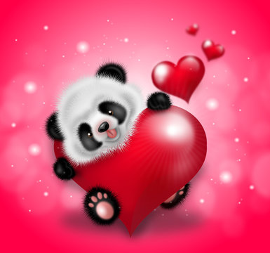 Panda with red hearts