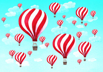Crowd of Hot air balloons on sky blue background