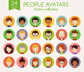 People faces. Set of round vector avatars.