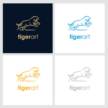 tiger line company logo. wild animal logo with minimalist concept