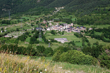 Fototapeta na wymiar View of Senet town. Vilaller is a Spanish municipality of the Catalan region of Alta Ribagorza, inside the valley of Barravés, in the province of Lérida.