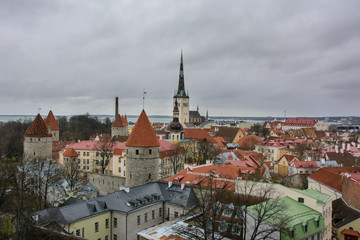 Naklejka na ściany i meble Panoramic view of the city of Tallinn in the winter, Estonia