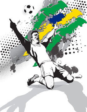 in the grunge style image of the flag and the victory of the football player on the football field of Brazil edit