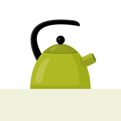 Obraz premium Vector flat style illustration of green kettle with highlights and shadows.