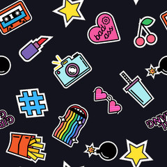 Modern slogans. Rainbow effect. Girl gang. Milkshake and fries