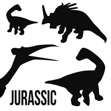 Vector illustration of dinosaur silhouettes on white