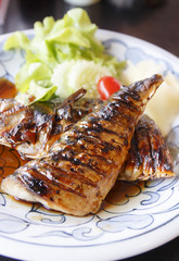 Grilled saba fish in teriyaki sauce